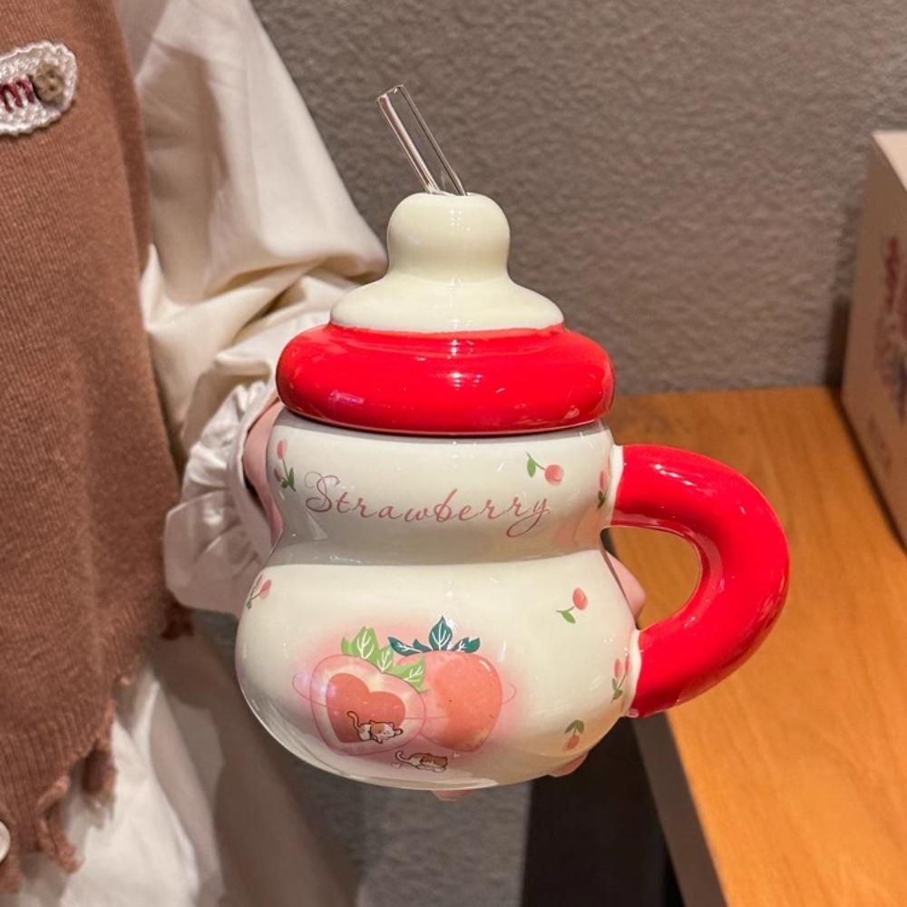 

Подарок на день рождения для подруг, милая персиковая чашка-соломинка с крышкой, керамическая кружка для девочек, сувенирная подарочная коробка 401-500ml