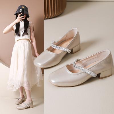 French Elegance Temperament Rhinestone Square Head Single Shoes Women's 2025 Summer New Fairy Style with Skirt Thick Heel Mary Jane Shoes