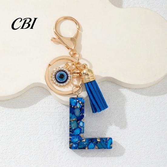 Portable Key Organizer Blue Series Keychain Pendant, Initial Letter Charm Chain with Eyes Tassel Design, A-Z Holder for Bags Backpacks Cars