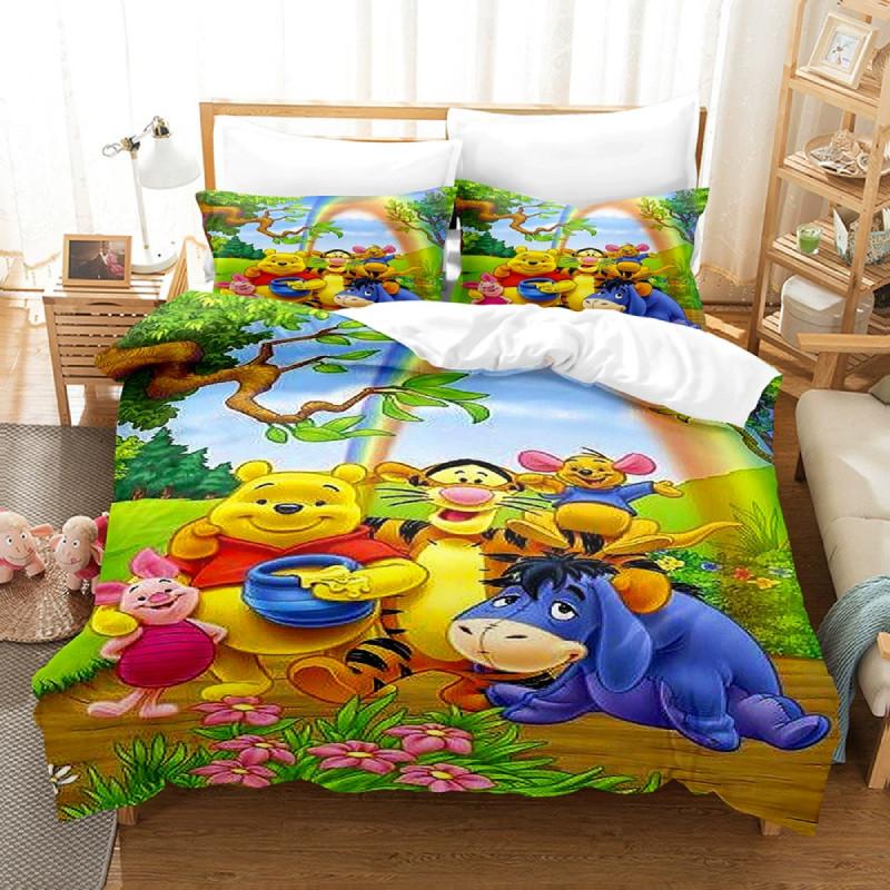 Winnie The Pooh Pattern Threepiece Bedding Set With Active Dyeing Technology For Bedroom Use