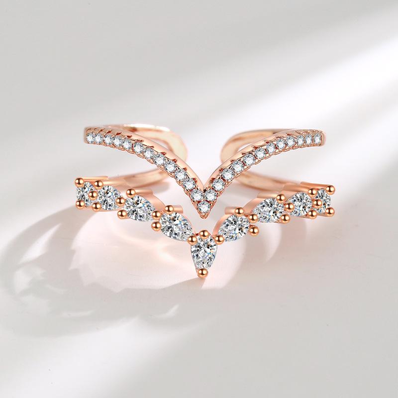 Women's Adjustable Micro-Inlaid Zirconia Double-Layer Ring - Luxury Cold Style Index Finger Accessory.