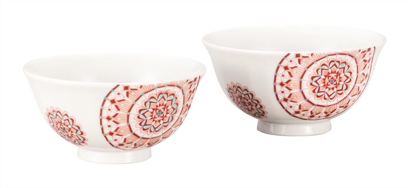 

Kutani ware Iwataya set of rice bowls with red circle pattern K9-555