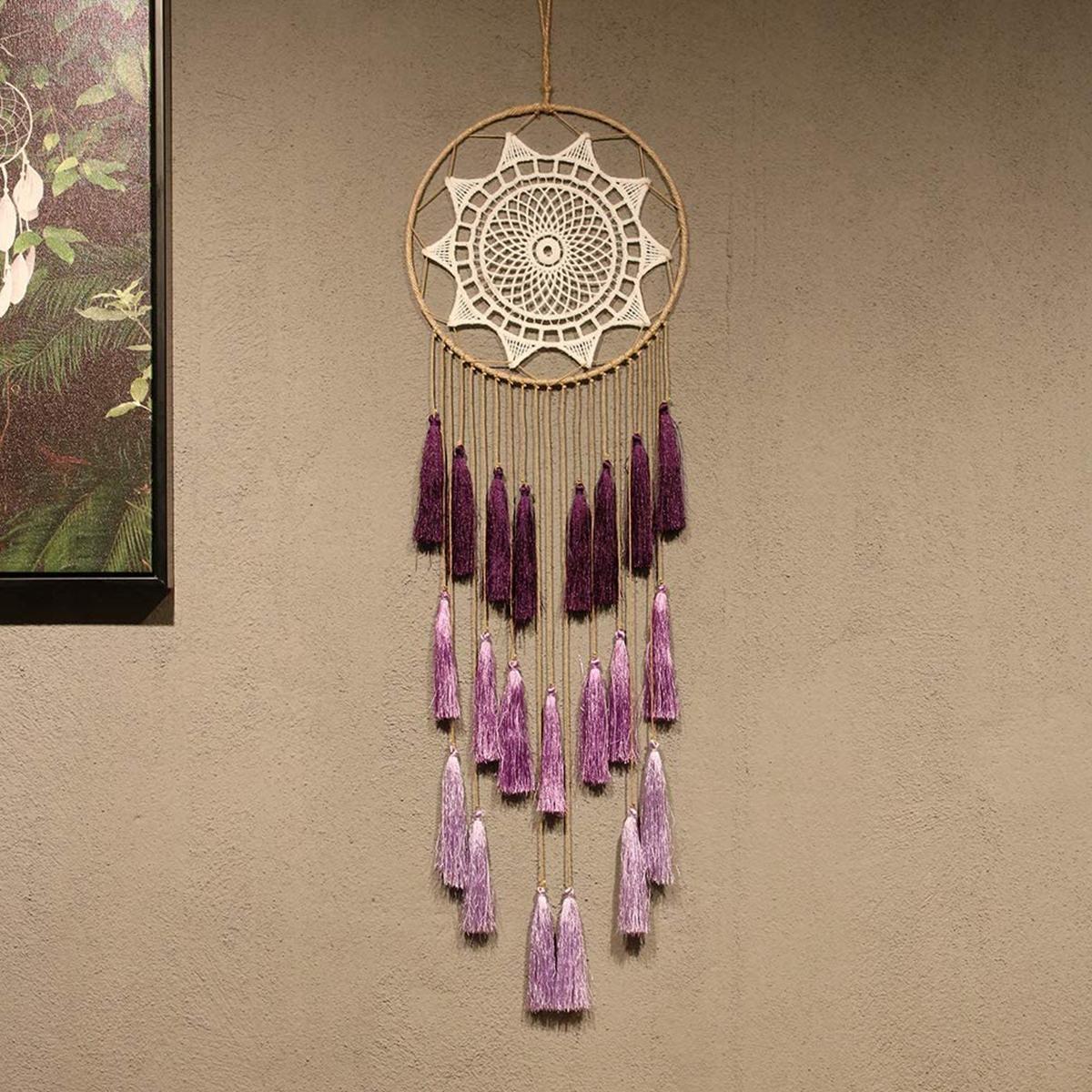 

Boho Bedroom Wall Hanging Handmade Ornament Craft Tassel Macrame Dream Catcher Tapestry Blanket фіолетовий