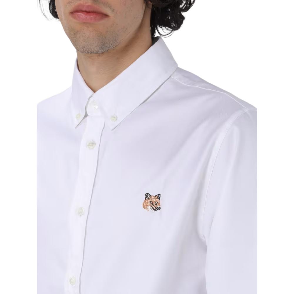 Maison Kitsune Animal Embroidered Polo Long Sleeve Shirt Men shirts White MM00413WC2010-P100