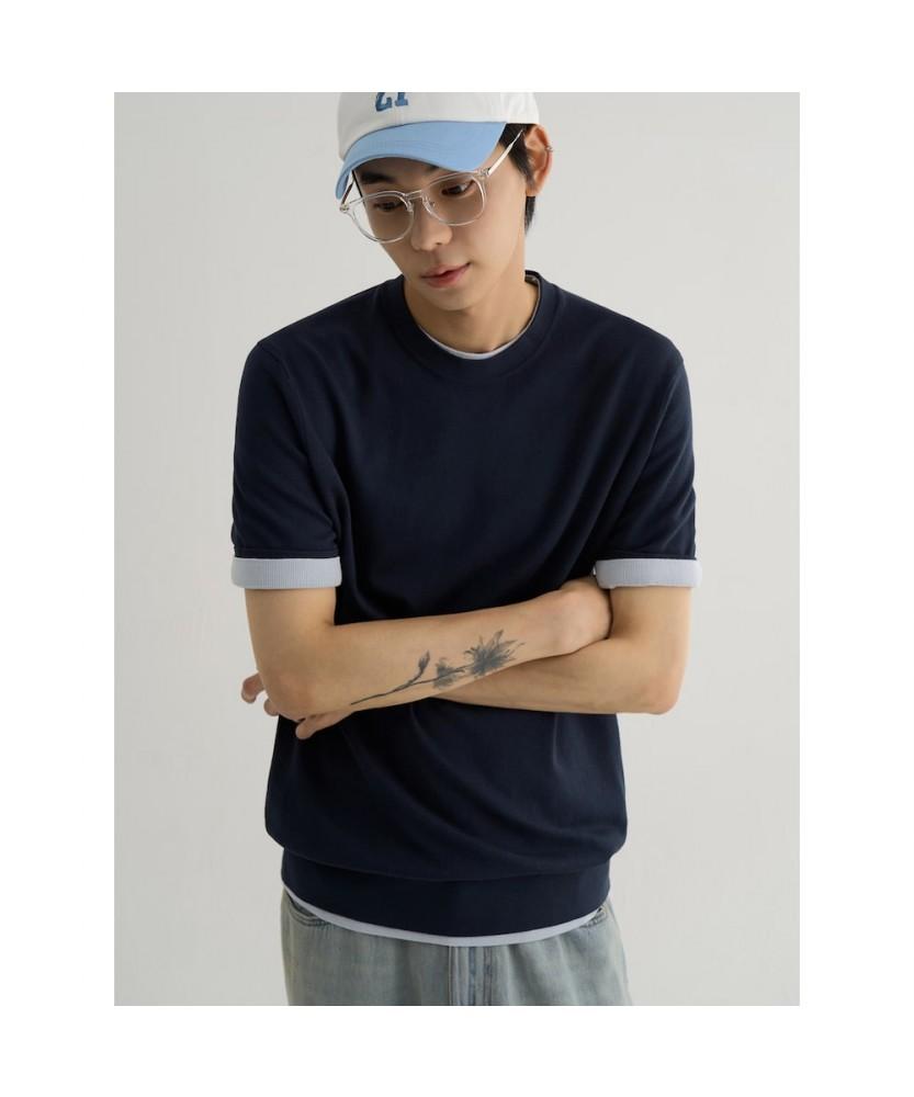 8SECONDS Basic Formal Round Short Sleeve Knit Navy