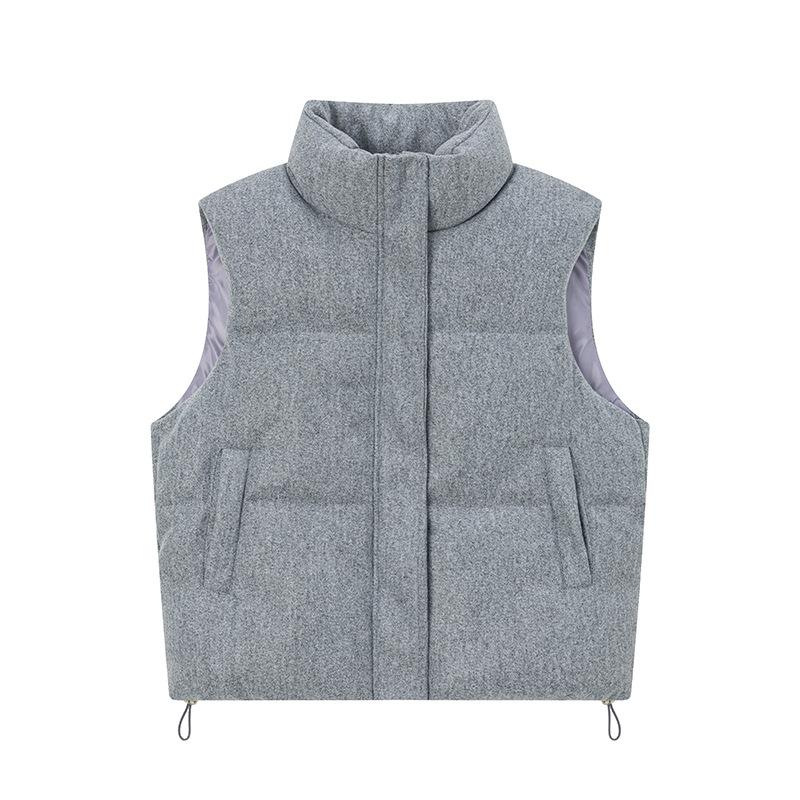 Short Down Cotton Vest Women's  Korean Fashion  Stand-up Sleeveless Zipper Student Vest Jacket Black Gray Waistcoat Tide