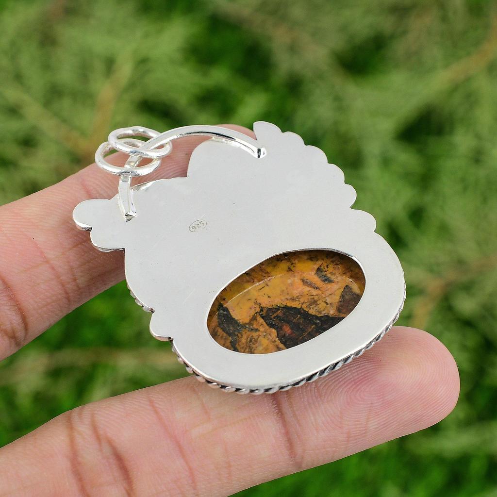 Daughters Day Sale Oval Bauxite Stone Mother Engagement Pendant Sterling Silver