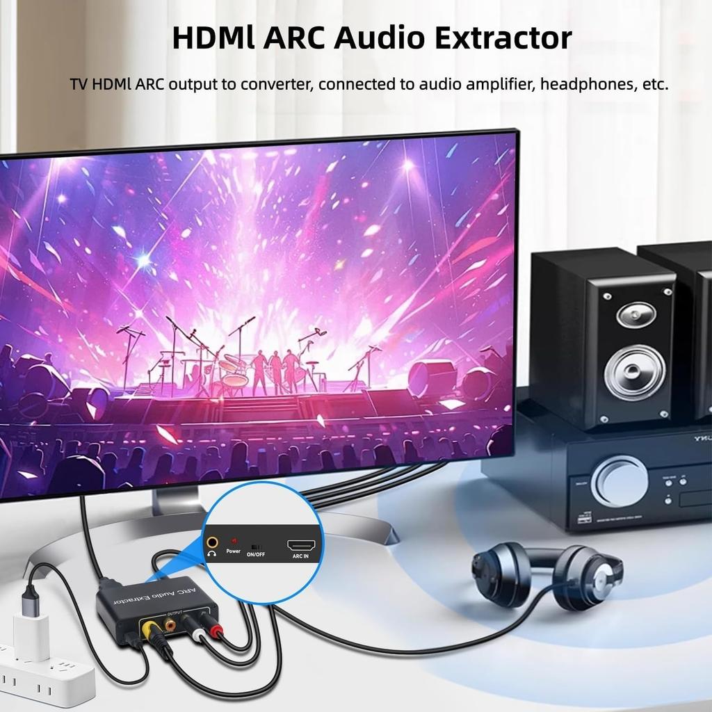 Audio Extractor Converter, 192KHz ARC Audio Extractor Output Optical SPDIF/Coaxial/RCA and 3.5mm Jack Stereo Adapter for HDTV Link To Soundbar