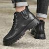 Herren Warme Winter Freizeitschuhe mit Dickem Boden Klassische Echtleder Herren Stiefeletten Schnürschuhe Bequeme Motorradstiefel Wanderschuhe
