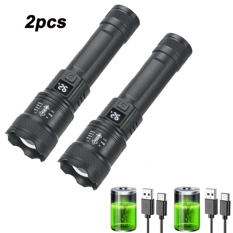 Powerful Tactical Torch High Power LED Flashlight USB Rechargeable Strong Light Lantern Super Long Range Lamp Outdoor Fishing