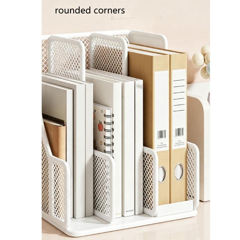 Office Desk File Rack Metal Paper Holder with Split Sections and Side Storage for Study Table Use and Home Desks