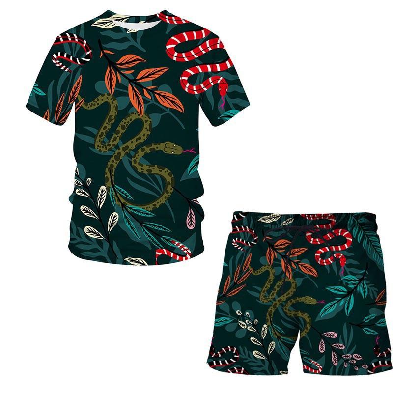 European and American Amazon Summer New Colorful Patterned 3D Print T-shirt Men's Casual Short Sleeve Shorts Short Sleeve Set