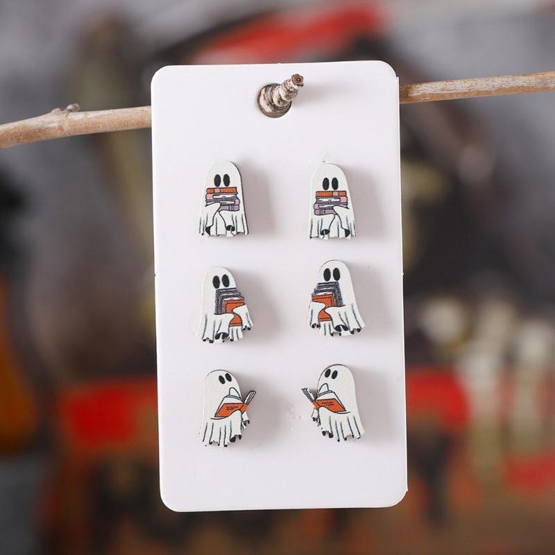 6 Pairs Hypoallergenical Halloween Earrings Set Scary Book Specters Ear Rings for Women and Teens Costume Accessories