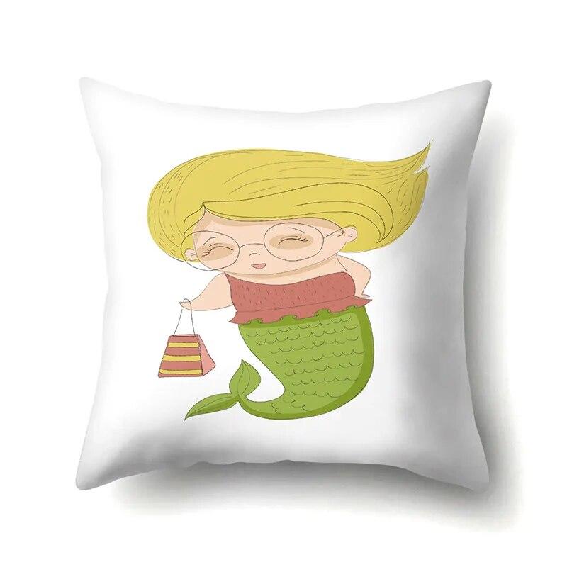 Mermaid Little Girl Pillowcase Car Waist Pillow  Cushion Sofa  toon Pattern