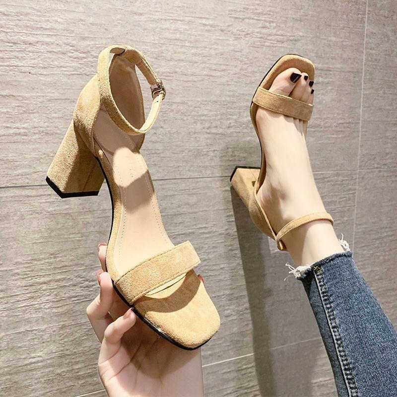 New versatile fashion thick heel Roman high heels summer Korean version ins tide fairy style one word buckle belt women sandals