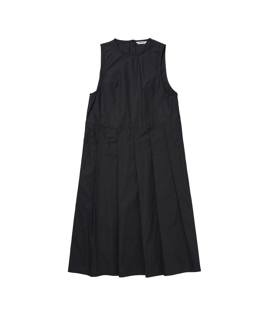 Cotton Bell Pleated Skirt Dress - Black