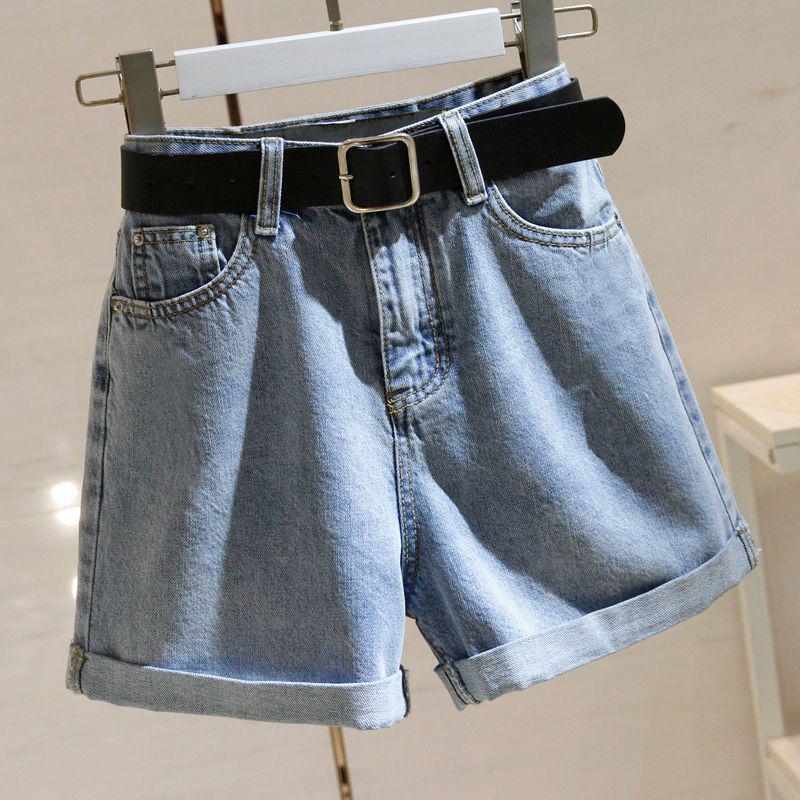 Women s High-Waisted Smoky Grey Denim Shorts - 2026 Summer A-Line Rolled Hem Wide-Leg Hot Pants Light Blue