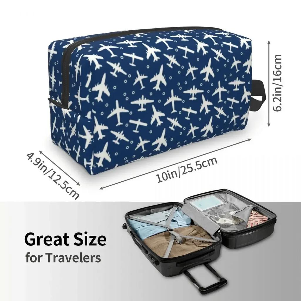 Aeroplanes Flight Toiletry Bag for Airplane Aviation Aviator Makeup Cosmetic Organizer Ladies Beauty Storage Dopp Kit Box