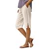 Women Drawstring Waist Cotton Linen Casual Loose Fit Straight Leg Shorts with Pockets and Side Button for Home Wear