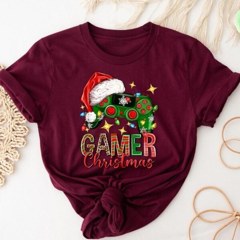 

Christmas Gaming Ugly Cotton TShirt for Gamers Retro Video Gift Xmas Gift for Him Sleeve All Seasons Shirts for Women Shirts 4XL