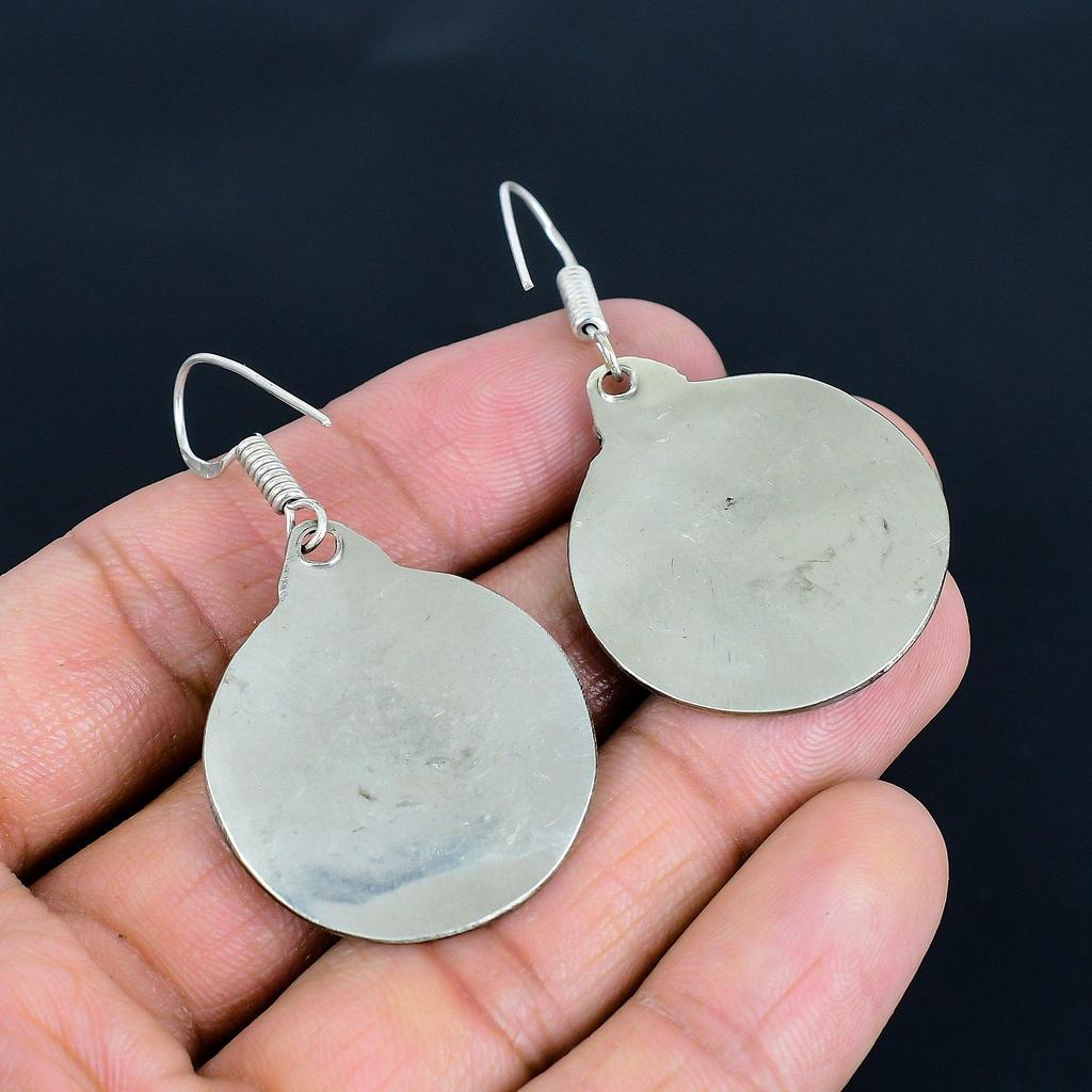 Boucles d'oreilles Turquoise Dormante Argent Sterling 925 Boucles d'oreilles Argent Tibétain Boucles d'oreilles Faites Main Bijoux Tibétains Tribaux Ethniques Pendentif Népalais Cadeaux Pour Maman