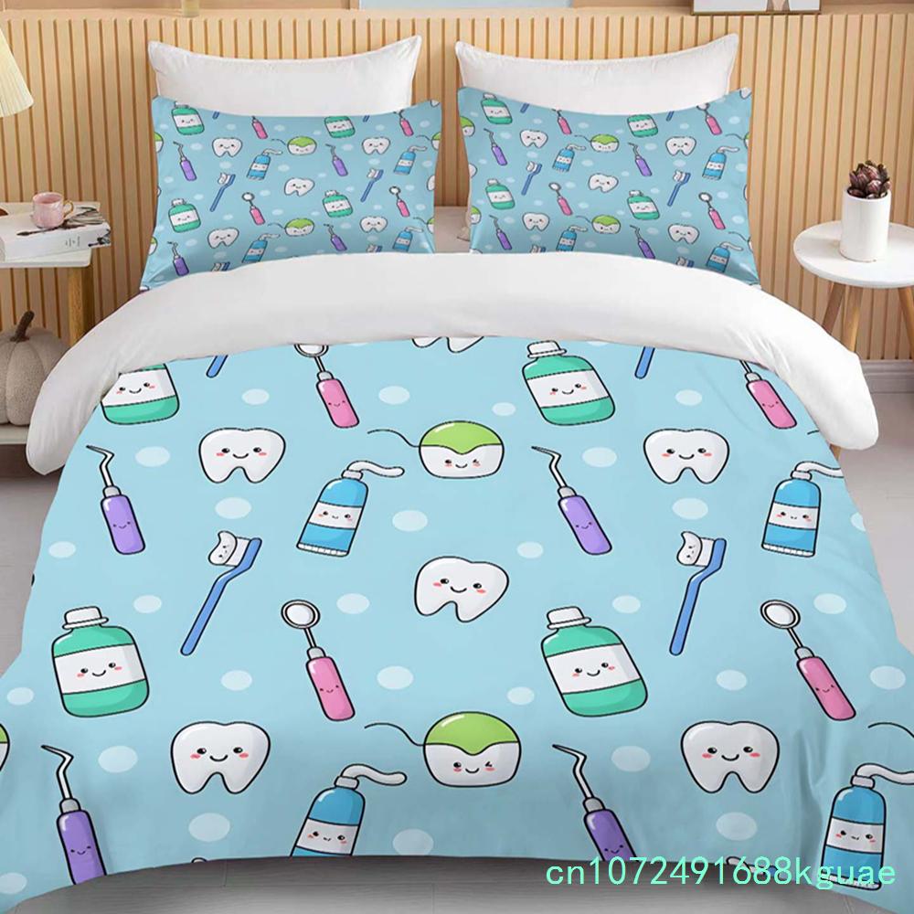 Cute Cartoon Teeth Print Bedding Set Duvet Cover 1 Duvet Cover 2 Pillowcases Adult And Children Bedding Set Luxury Bed Cover Set