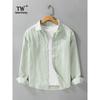 Spring Summer Long Sleeve Shirts Men's Loose Casual Retro Fresh Breathable Pure Linen White Shirt Thin