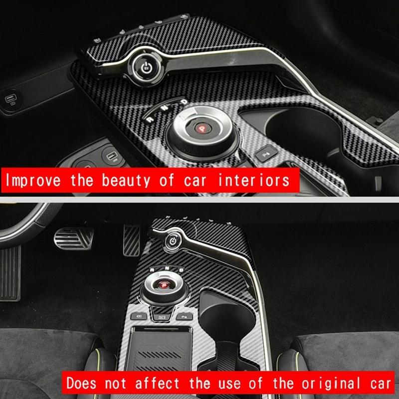 2Pcs Car Carbon Fiber Center Console Gear Shift Panel Water Cup Holder Decoration Cover Trim For KIA EV6 2021 2022 LHD