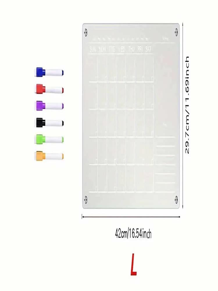 1pc-Flat Board Transparent White Acrylic Magnetic Refrigerator Sticker. Including 6 Magnetic Marker pens,Record Daily Plans