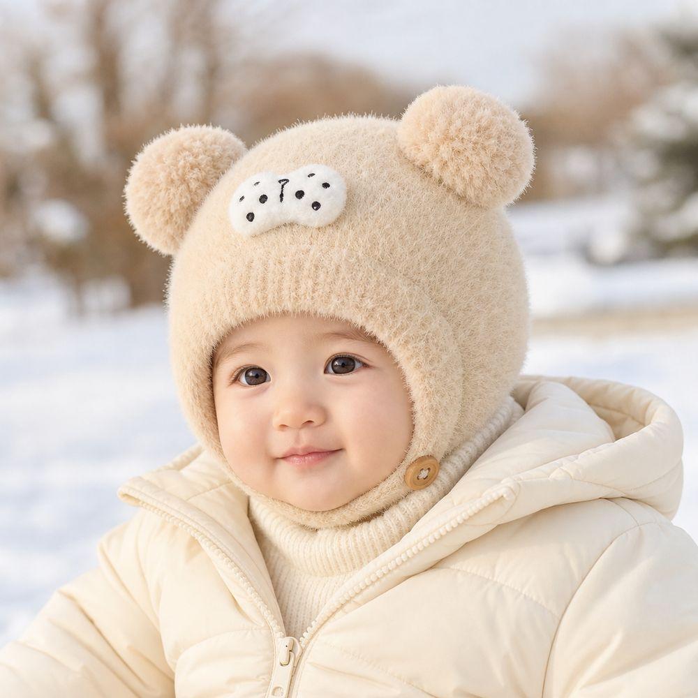 Double Pom Pom Kids Knit Hat Ear Protection Pom Pom Hat Cartoon Baby Winter Hat  for Babies