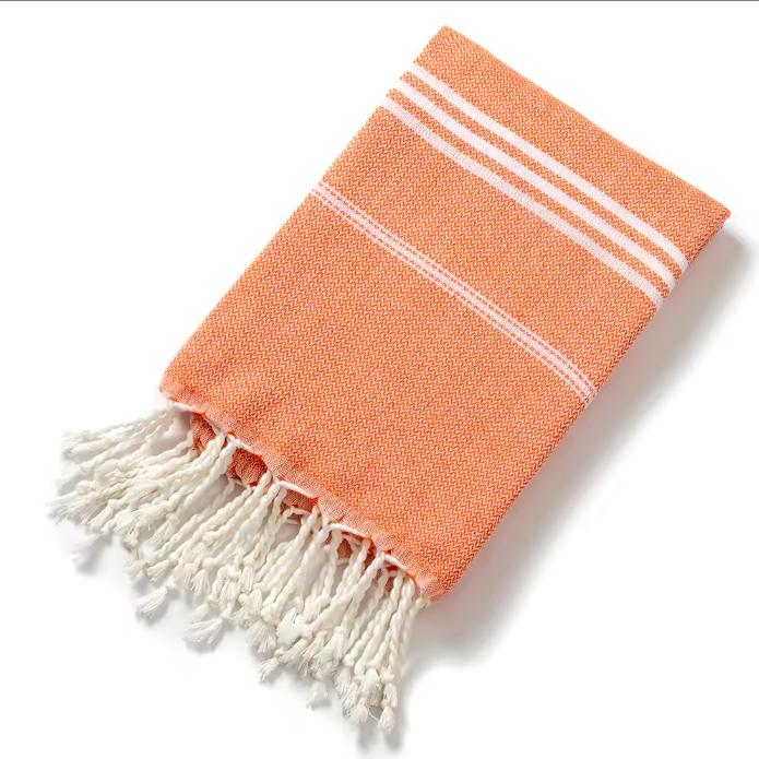 Custom Striped Oversized Turkish Cotton Blend Beach Towel with Tassels 90*180cm&190GSM оранжевый