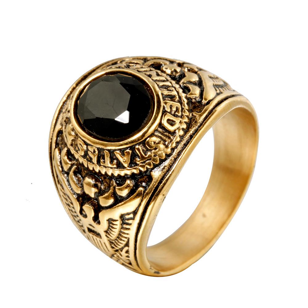 Stainless Steel Eagle Ring Military Vintage Band with Diamond Multi Color Titanium Jewelry