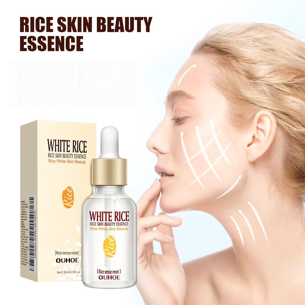 Weißer Reis Gesichtsserum Poren verkleinern Aufhellende Whitening Creme Anti-Aging Linien und Falten für strahlende Haut Straffende Pflege Essenz