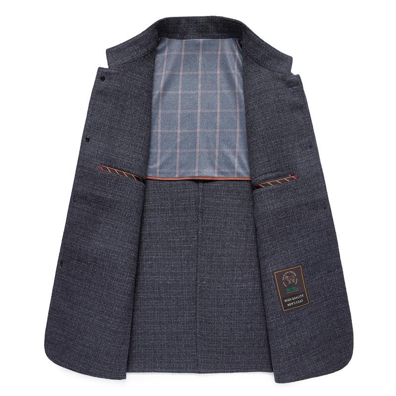 Men's Double-Faced Cashmere Stand Collar Coat: Zhongshan Suit, Middle-Aged Dad's Casual Woolen Overcoat for Autumn/Winter.