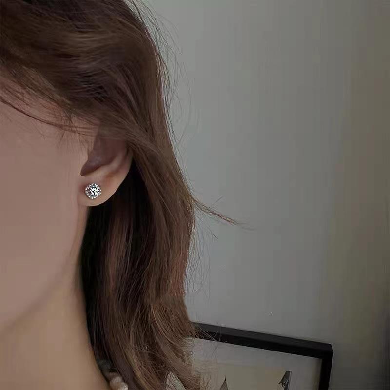 925 sterling silver Shiny Zircon Real Earrings Channel Cubic Zirconia Silver Stud Earrings for Women Sterling Silver Jewelry