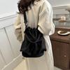 Commuter Crossbody bag for women Korean handbags casual solid color shoulder bag drawstring fold large capacity nylon bucket bag