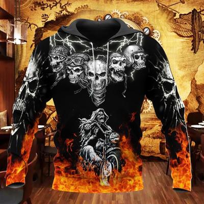 Herbst Vintage Hoodie Herren Totenkopf Flammendes Grafik 3D Druck Hip Hop Stil Lässig Herren Langarm Übergröße Bequeme Kleidung