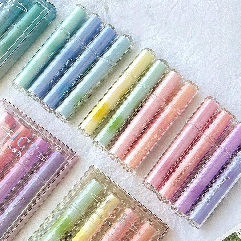 4pcs Ice Lipstick Highlighter Pens Set Oblique Brush Tip Fluorescent Color Markers Liner for Drawing & Painting A7626