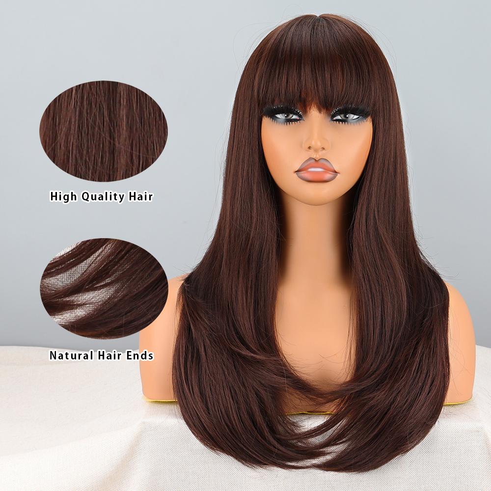 LISI HAIR Women Long Ombre Layered Natural Straight Wig with Bangs Synthetic Fiber Natural Daily Wear Cosplay Long Wavy Wig