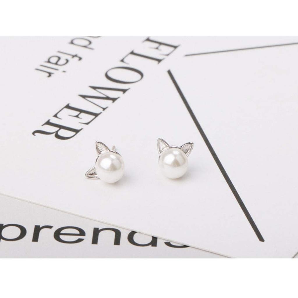 Rockyu Earrings for Popular Small Cute Pearl Small Cat Girly Set for Both Cutest Cat Fashion Accessories Women, Earrings, Cat, Hypoallergenic,