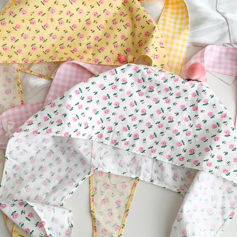 Cute Rabbit Ears Headscarf Hat Cherry Flossom Pattern Soft Cotton Hair Accessory For Women Adults Adjustable Headwear