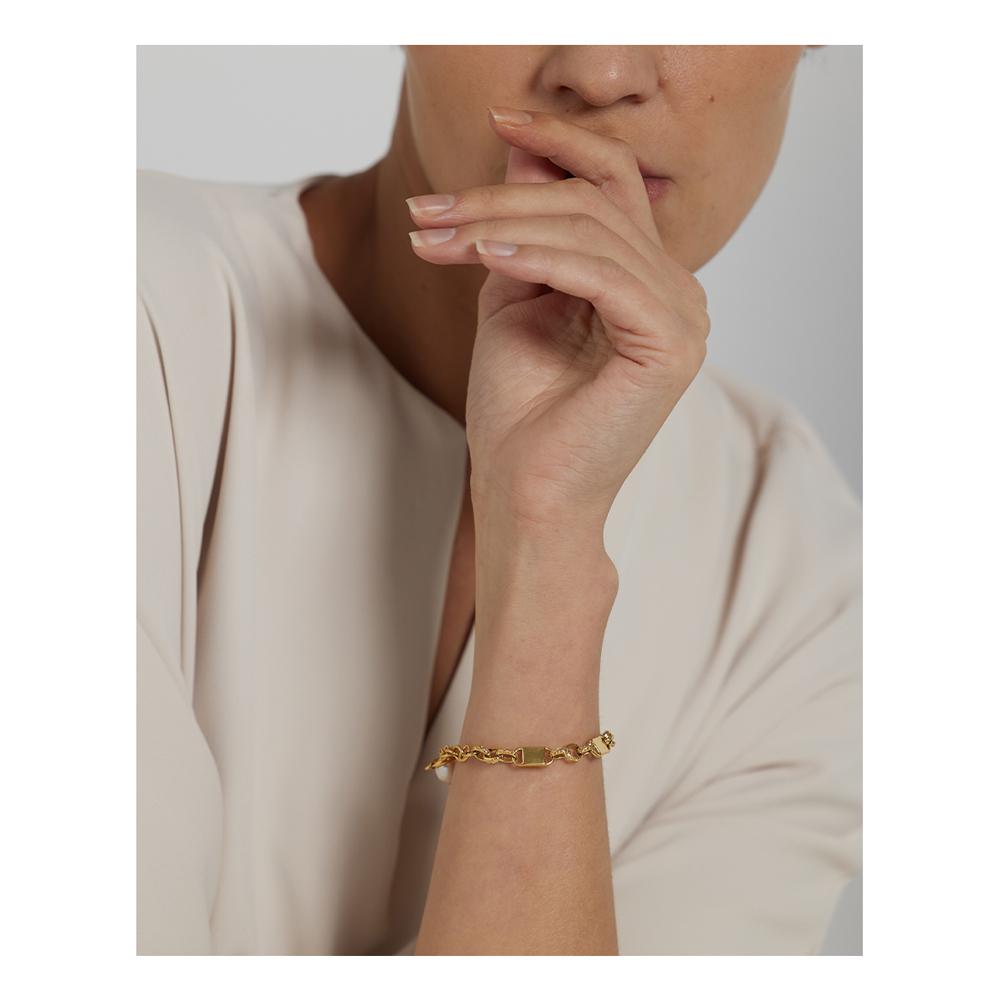 Yhpup Stainless Steel Jewelry Minimalist Chain Golden Bracelet Elegant Natural Pearl Metal Texture for Women Bijoux Femme Gift