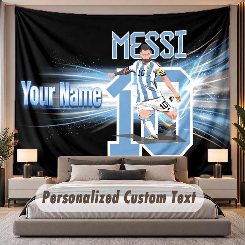 Custom Name Text Tapestry Lionel Messi Personalized Polyester Wall Tapestry For Bedroom And Room
