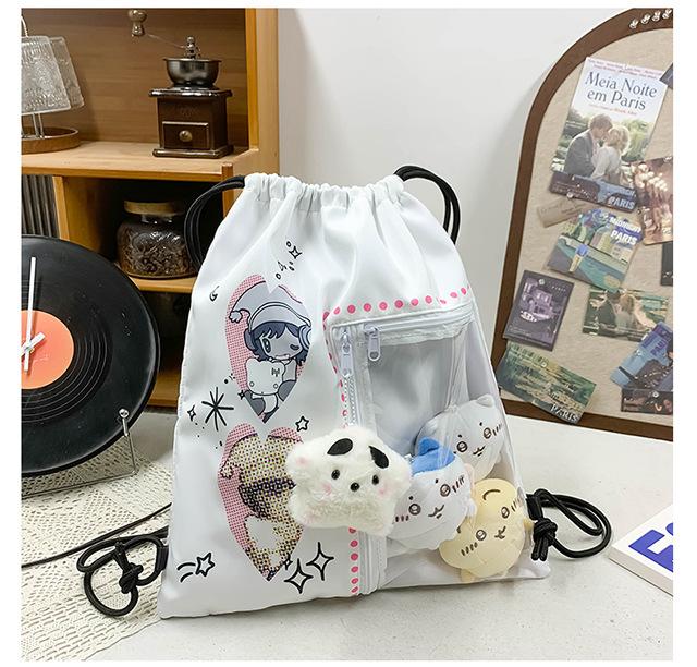

Ancient cute angel bear drawstring bag cute pain bag double shoulder canvas bag versatile large capacity niche backpack