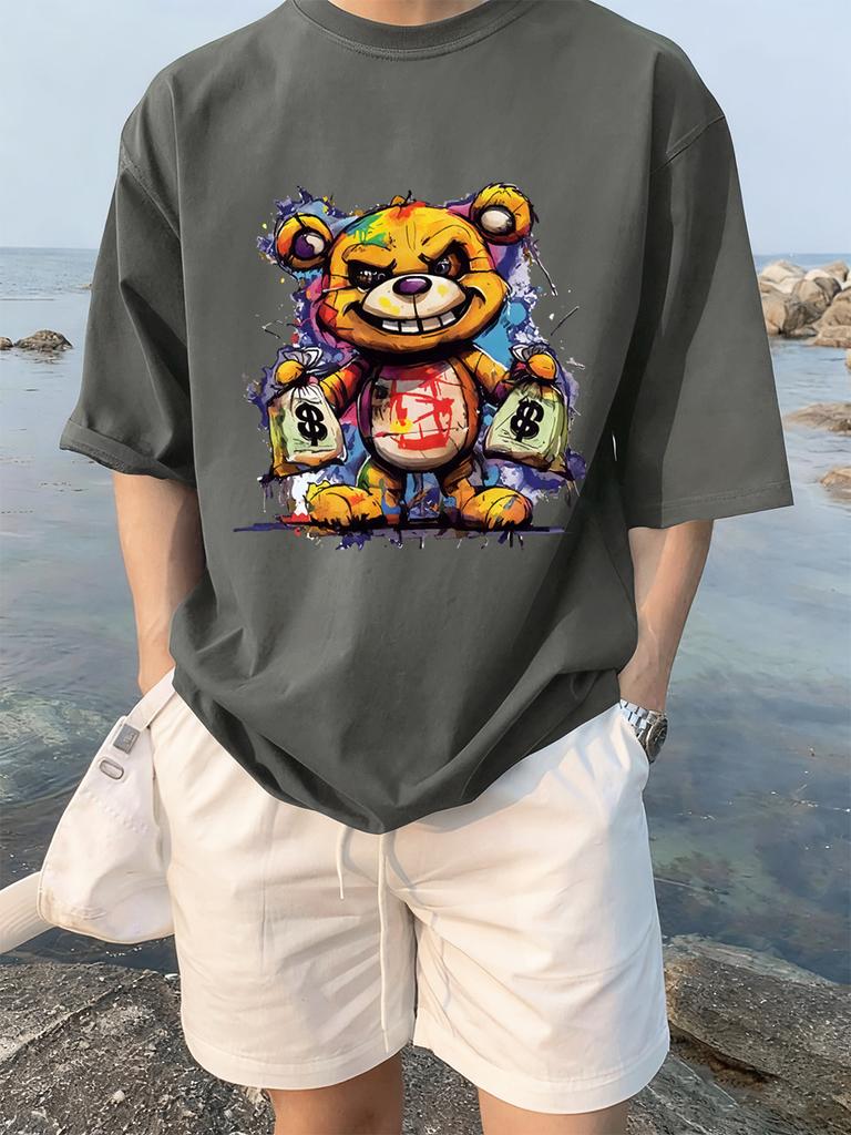 Colorful Bear Holding A Money Bag Printing TShirts Womens Summer Cotton T Shirt Loose ONeck Soft Tops Casual Womans Clothes