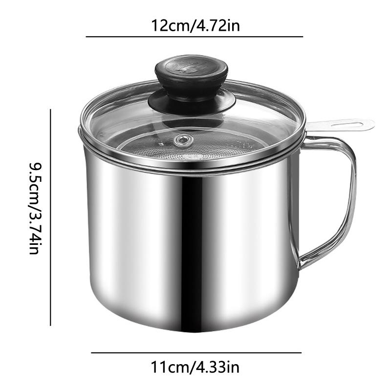 Glass Lid Bacon Grease Container Deep Fryer 1.3L Keeper With Handle Easily Refill Filter Pot Grease Strainer , With Glass Lid