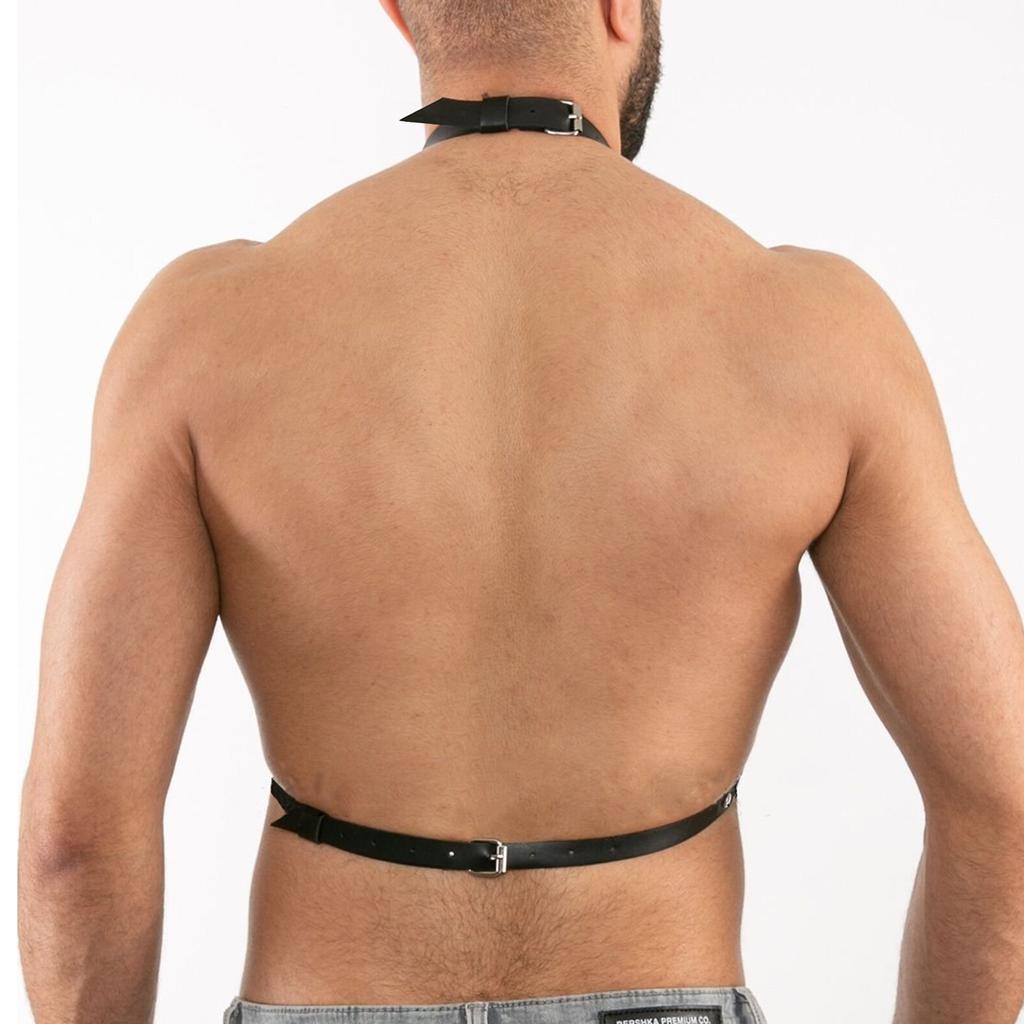 Adjustable Black Leather Body Harness for Men - Silver Chains, Punk Fashion Statement, Rave and Clubwear