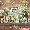 Tissu de fond de décoration de fête d'anniversaire sur le thème de la savane 2D pour enfants