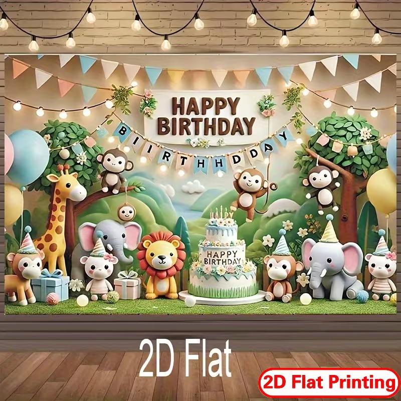 Tissu de fond de décoration de fête d'anniversaire sur le thème de la savane 2D pour enfants