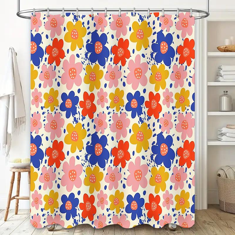 Floral Shower Curtain Vintage Botanical Flower Pattern Waterproof Bathroom Decor Farmhouse Rustic Home Decor Backdrop